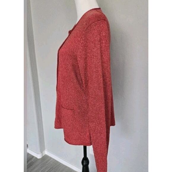 Eileen Fisher Silk Blend Knit Cardigan Fresa Round Neck Sweater Jacket Pink Sz L - Picture 3 of 10